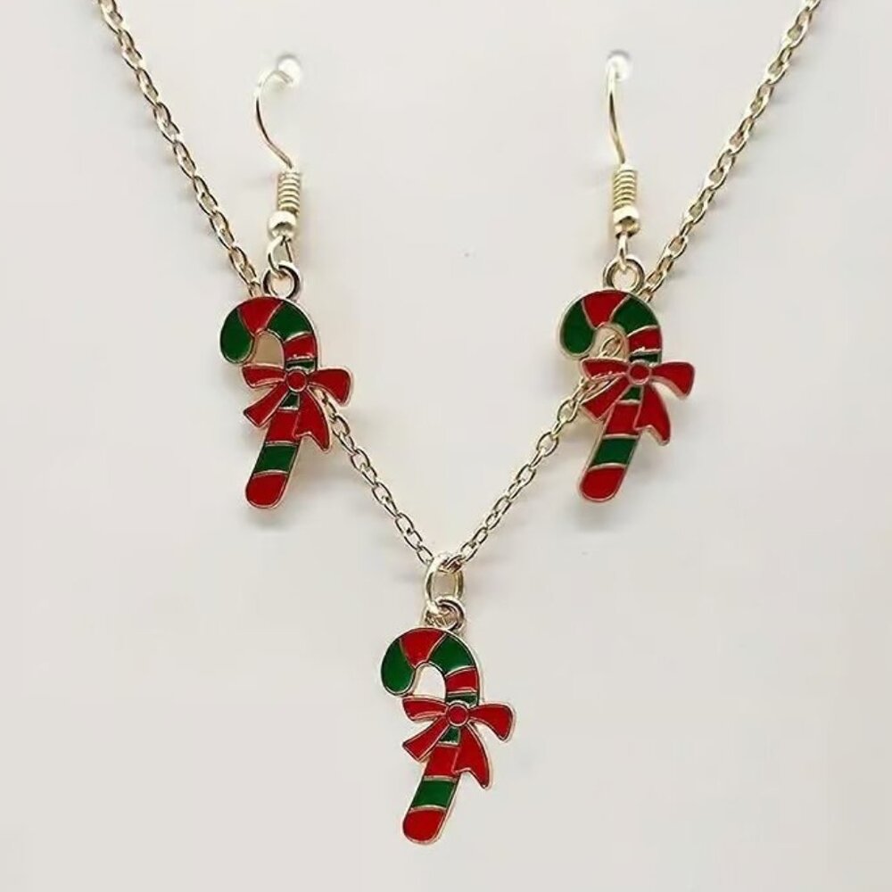 Silver Christmas CANDY CANE Jewelry Set